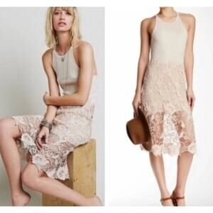 Free People Nora Dress Beige Crochet Lace Tank Lined Festival Women's Size Small